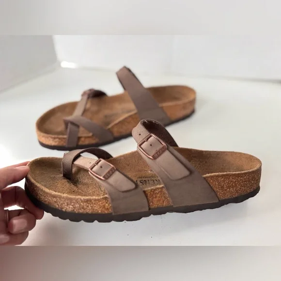 Birkenstock Mayari Toe Loop Brown Leather Slip On Sandals shoes Women’s Size 38